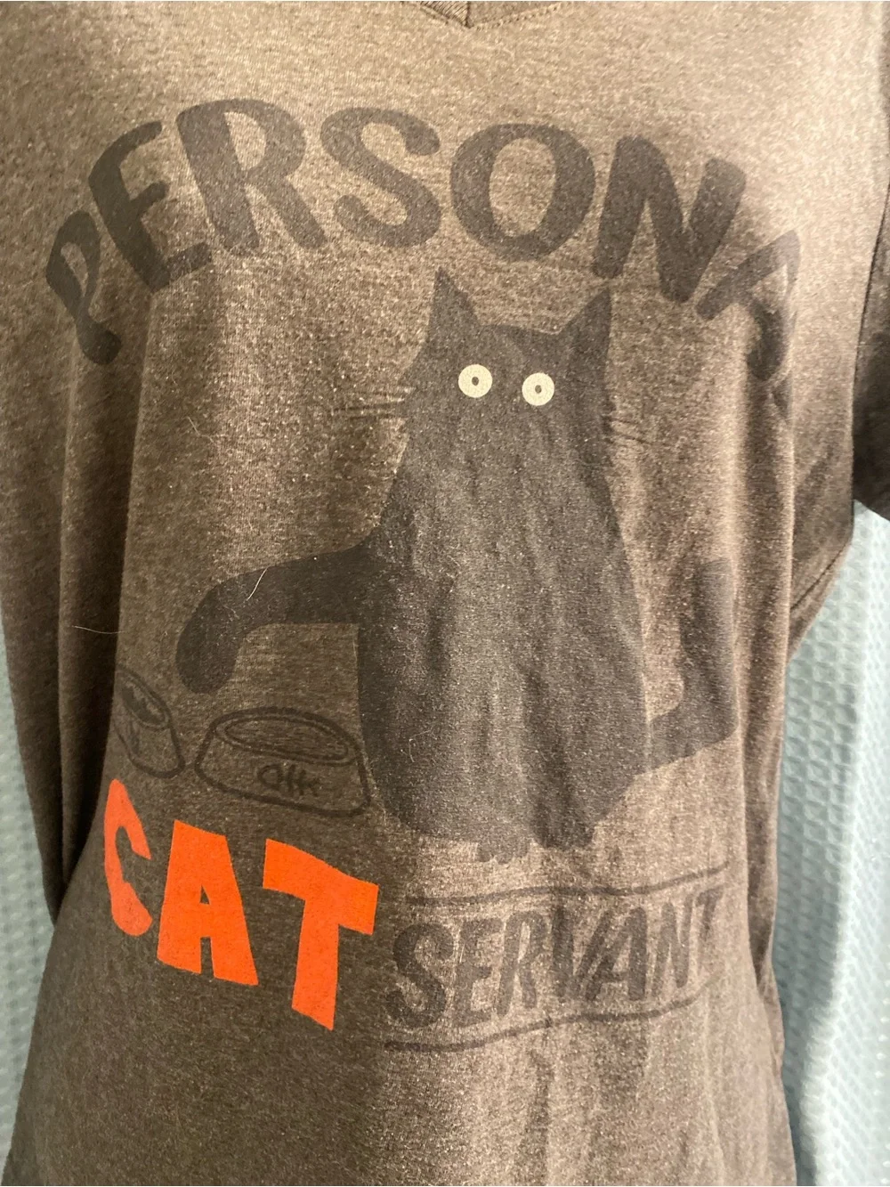 Cat Servant Graphic V-Neck Tee - Dark Grey L